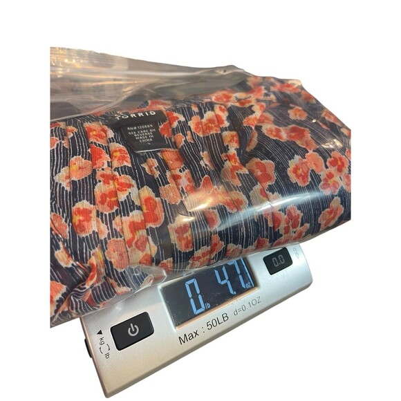 Torrid 3 Floral Blouse Navy Red Orange Print Pleated Boho Peasant Top Sheer 3X - Picture 10 of 11